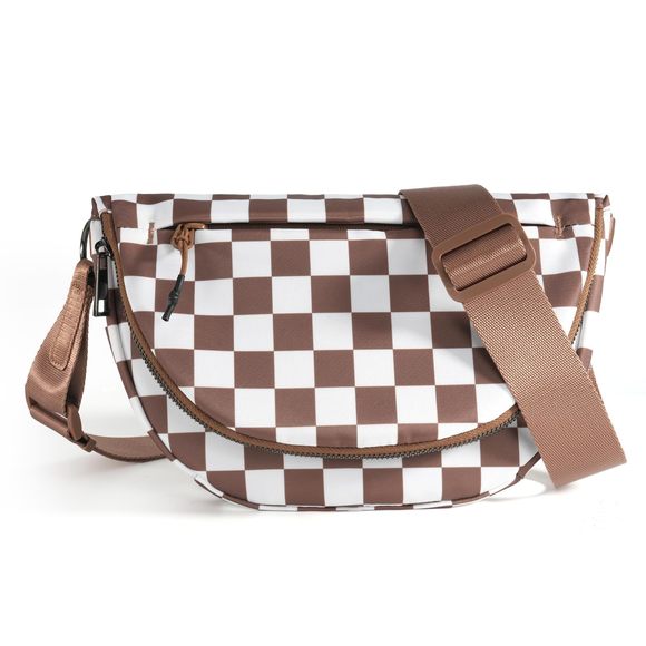 Checkered Crossbody Messenger Bag, Black And White Pattern, Adjustable :< - Picture 1 of 6